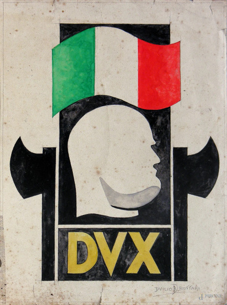 Duilio Bottari, Propaganda fascista, tecnica mista su carta, cm 22x29, firmato, in cornice