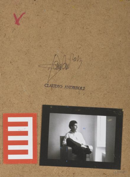 Claudio Andreoli (1962-), Senza Titolo, olio su cartoncino pressato, cm 19x14, firmato al retro