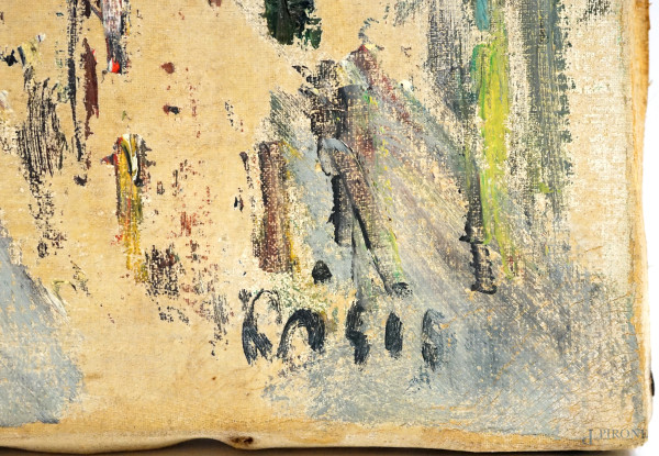 Veduta di Parigi, olio su tela, firmato in basso a destra, cm 69x49