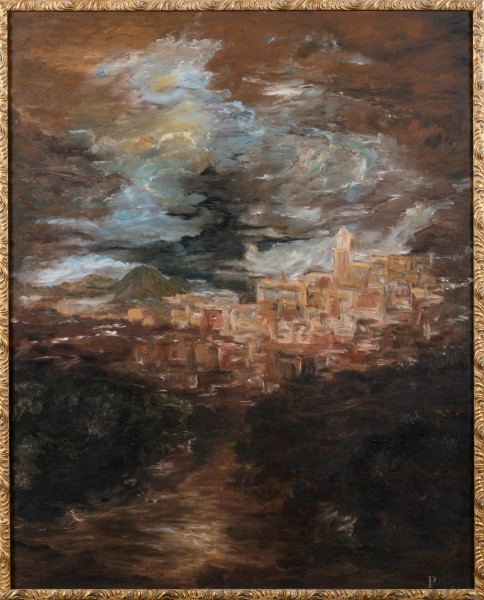 Paesaggio, XX secolo, olio su tela, cm 149x119,5, entro cornice