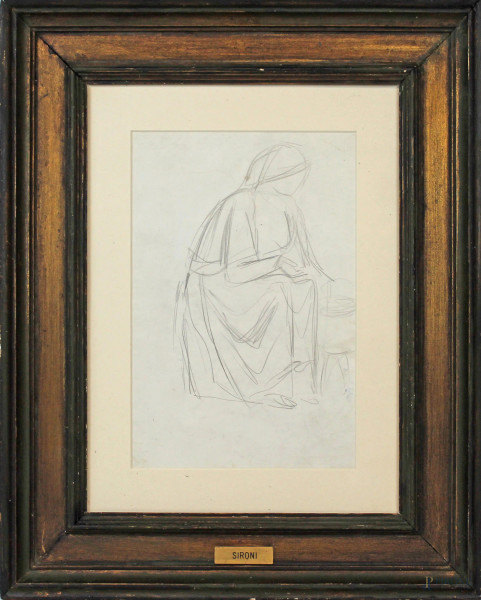 Mario Sironi - Figura di donna, matita su carta, cm 20,5x29,3, entro cornice.