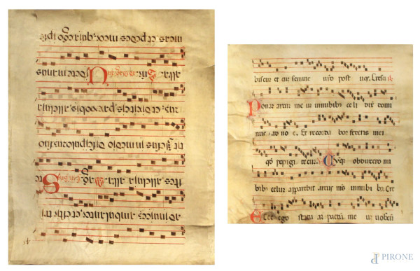 Lotto composto da due carte musiche del XVIII sec., cm 49 x 40 e cm 33 x 34.