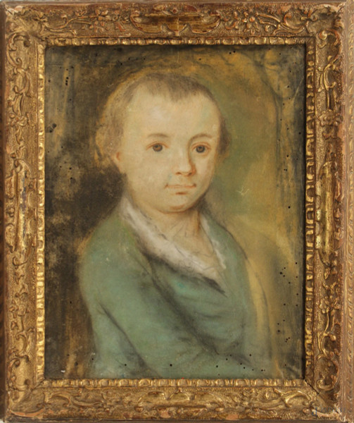 Ritratto di fanciullo, pastello su carta, 31x24 cm, Scuola Veneta, XVIII sec.,entro cornice.