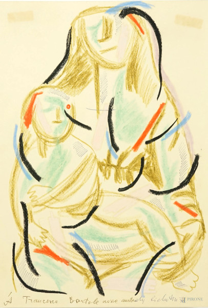 Ely Bielutin - Maternità, tecnica mista su carta, cm 42,1x30