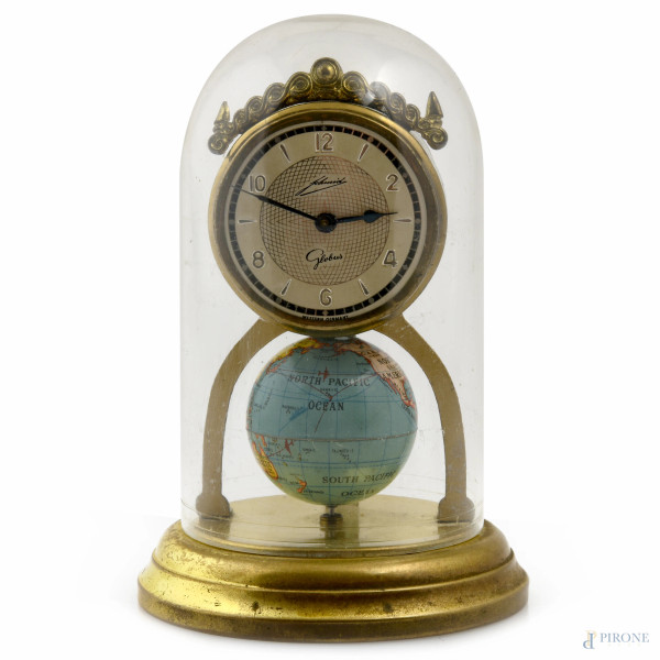 Orologio da tavolo Schmid Globus con globo rotante, misure complessive cm 16x10, (segni di usura, da revisionare)