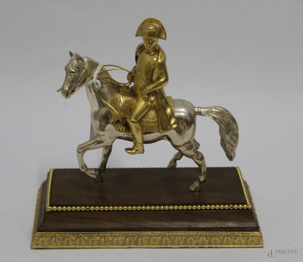 Napoleone a cavallo, scultura in metallo su base in legno, XX sec, h. 18 cm