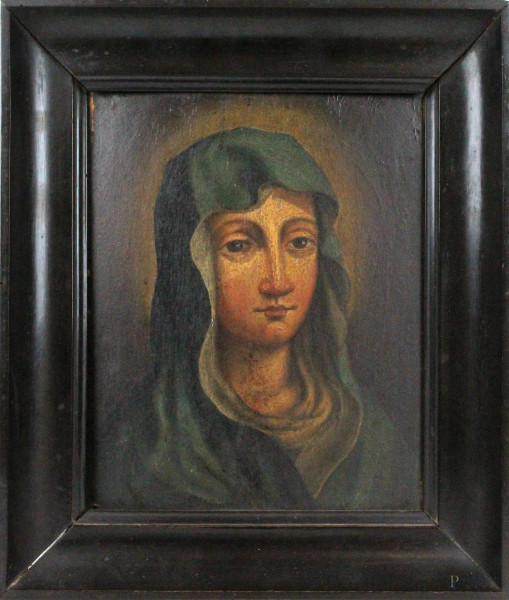 Pittore del XIX secolo, Madonna, olio su tavola, cm 30x23, entro cornice