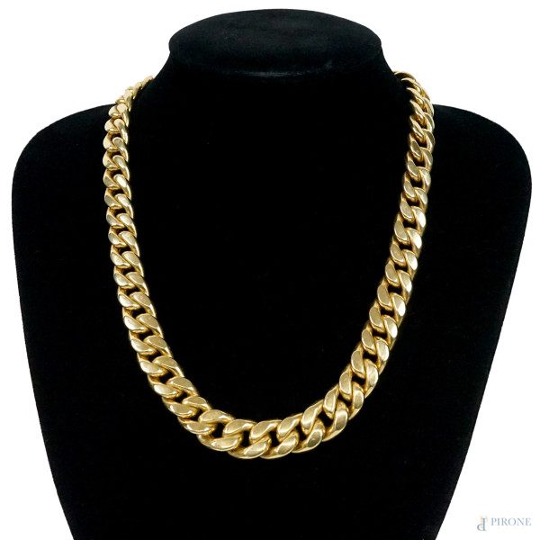 Collana girocollo in oro giallo 18 kt, maglia groumette, lunghezza cm 48, peso gr.93,8