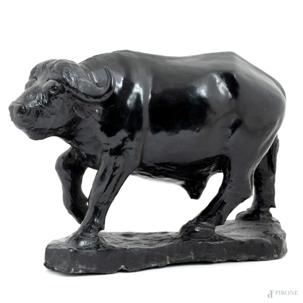 Bufalo, XX secolo, scultura in pietra, cm 21x30x10
