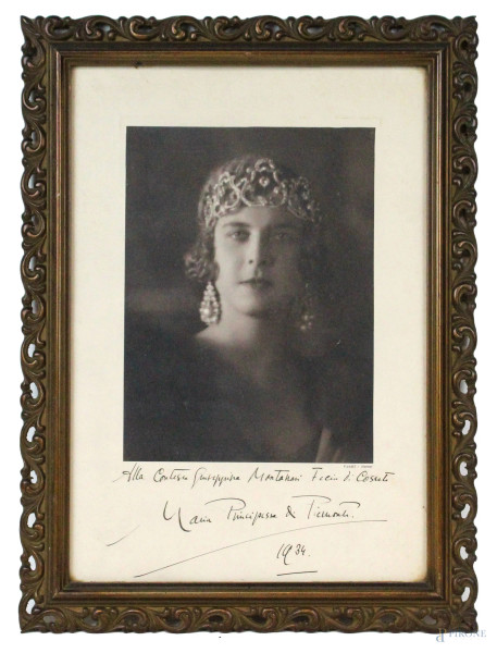 Principessa Maria di Belgio, fotografia del 1934, cm 24x18, entro cornice.