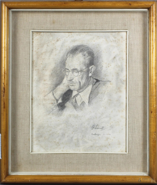 Ritratto d&#39;uomo, disegno su carta, cm. 30x20, firmato G. Lomi, Sinalungha 25/9/39, entro cornice.