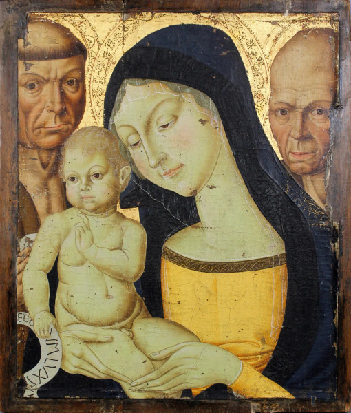 Madonna con Bambino e santi, tempera su tavola, cm. 45x35, XIX secolo.