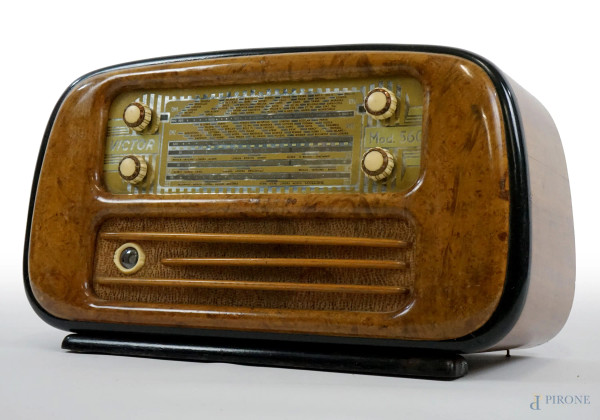 Radio anni '50, Victor Costruzioni Elettriche Milano, cassa in legno, cm 32x59x21, (segni del tempo)