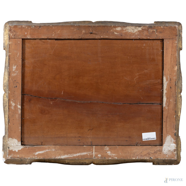 Paesaggio lacustre con figure, XIX secolo, tecnica mista su carta, cm 42x57, firmato in basso a s...