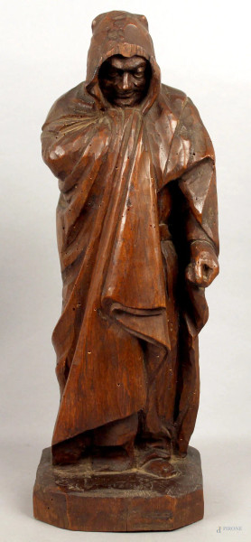 Frate, scultura in legno, XIX sec., H 46,5 cm.