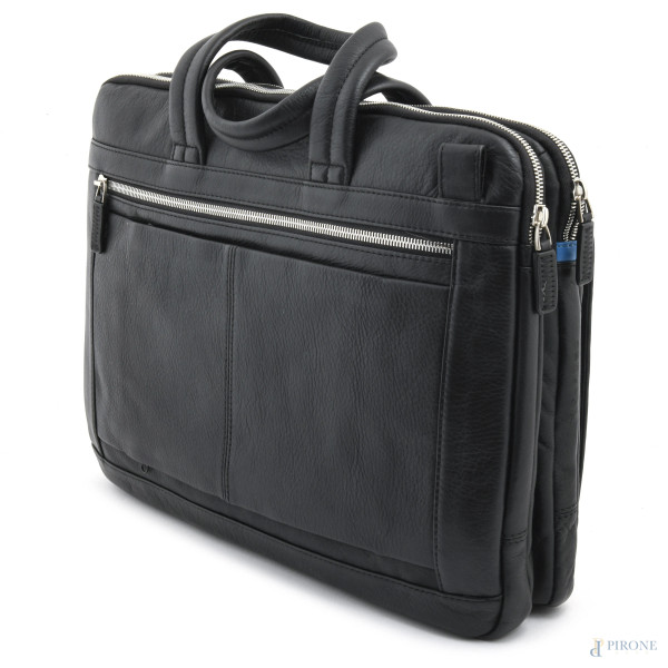 Borsa portacomputer Piquadro in pelle nera, cm 29x39x11, (segni di usura)