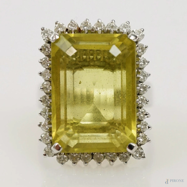 Anello in oro bianco 18 kt con citrino, misura n. 20, peso gr. 14,3