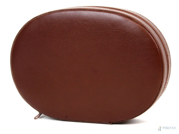 Portagioie vintage in pelle marrone, cm 22,5x16x5.