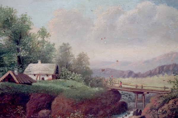 Minna Bachmann (att. Germania 1860-1887), lotto composto da quattro paesaggi, sec.XIX, olio su te...