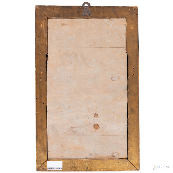 Placca in maiolica dipinta e smaltata raffigurante Pontefice in udienza, XVII secolo, misure comp...