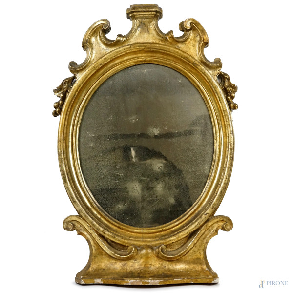 Specchiera da tavolo in legno intagliato e dorato, XIX secolo