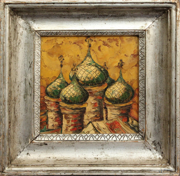 Marco Orsi - Cupole a Rostov, olio su tavola, cm 33 x 32, entro cornice.