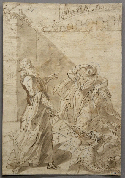 Scena biblica, tecnica mista su carta 31x22 cm, inizi XXVIII sec.
