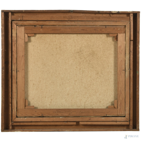 Edgardo de Benedetti, Cavalli in corsa, XX secolo, olio su tela, cm 50x60, firmato in basso a des...