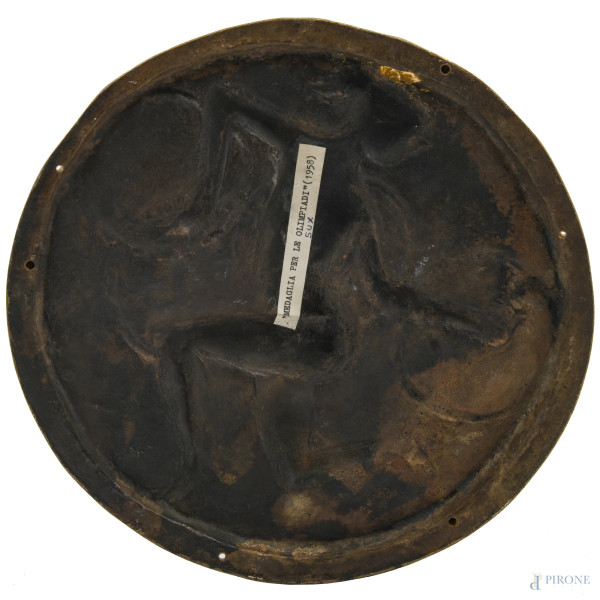 Emilio Greco (1913 – 1995), Placca per le Olimpiadi del 1958, diametro cm 24,5, firmato a incisio...