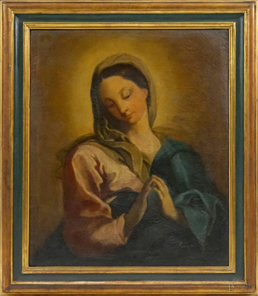 Vergine in preghiera, olio su tela, XIX secolo, cm 74.5x61.5, prima tela, entro cornice, (ritocchi)