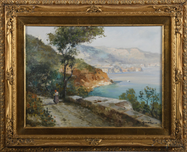 Costiera sorrentina, XX secolo, olio su tela, cm 30x40, firmato in basso a destra, entro cornice