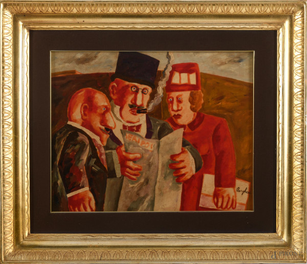 Franz Borghese (1941-2005), "Ieri, Poi", olio su tela, cm 40,5x50, firmato in basso a destra, entro cornice