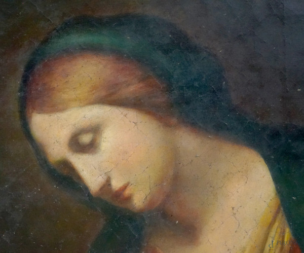 Madonna con Bambino, olio su tela, XX secolo, cm 76,5x66, entro cornice (difetti)