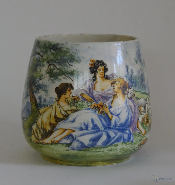 Antico vaso in maiolica, manifattura napoletana, cm 20x20 circa