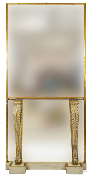 Fondosala in legno laccato e dorato con specchiera, cm h 210x102.5