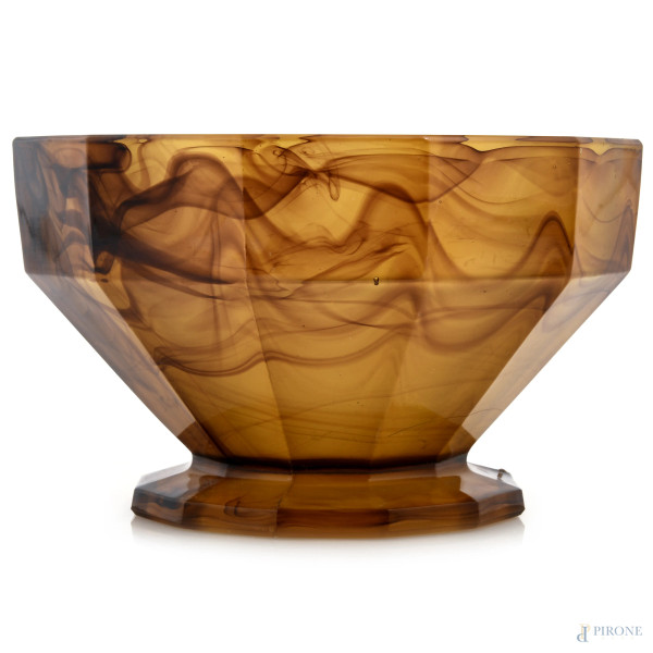 Vaso in vetro fumè nei toni dell'ambra, XX secolo, cm 12x20, (lievi segni di usura)