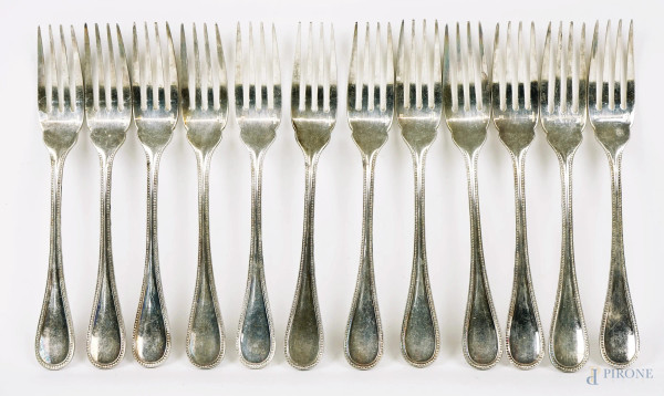 Christofle, dodici forchette da pesce, XX secolo, (segni del tempo).
