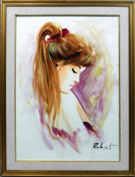 Ritratto di ragazza, olio su tela, cm. 70x50, firmato, entro cornice.