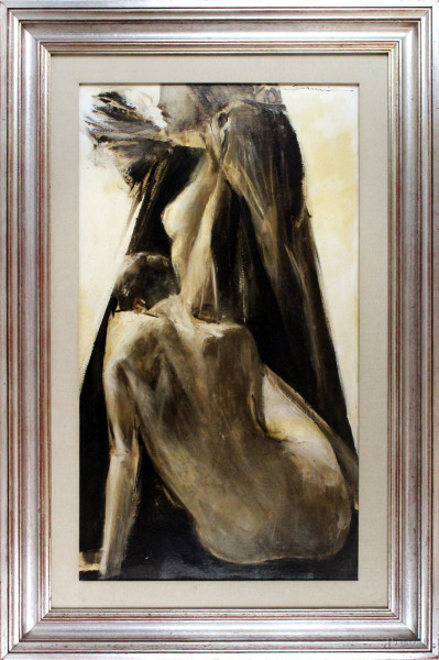 Bruno Bruni - Nudo di donna, olio su tela, cm 80x45, entro cornice