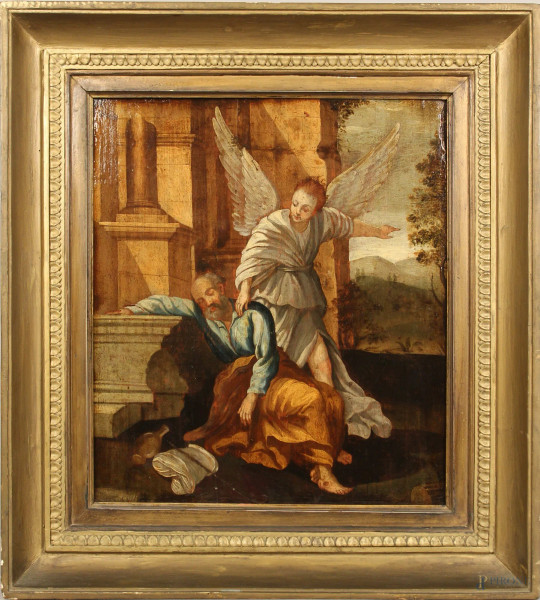 Il sogno di San Giuseppe, olio su tavola 47,5x41 cm, XVIII sec, entro cornice.