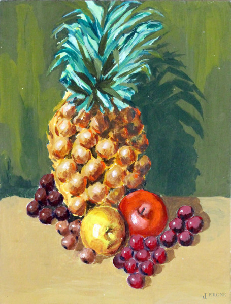 Natura morta con ananas, olio su cartone, cm 25x33