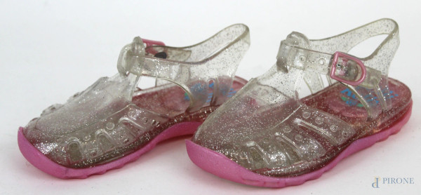 Lelly Kelly, sandali da bambina da bagno modello ragnetto, in gomma trasparente  e rosa con brillantini, numero UK 5, (segni di utilizzo).