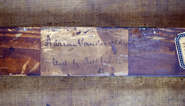 Pittore del XVIII secolo, Paesaggio con pastore e armenti, olio su tela, cm 36,5x44,5, entro corn...