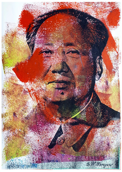 A.W.  Morgan - Mao Tse-tung, tecnica mista su carta, cm 21x30, firmato