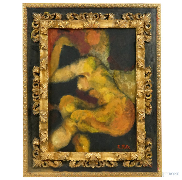 Nudo femminile, olio su tela, XX secolo, cm 70x50, entro cornice