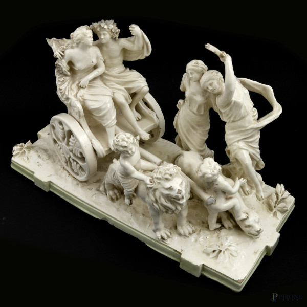 Gruppo in maiolica raffigurante il Trionfo di Bacco e Arianna, Manifattura di Bassano, XIX secolo...