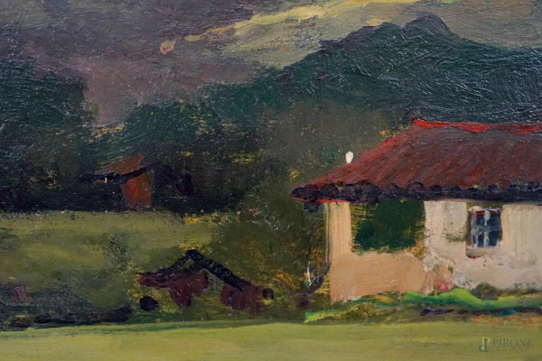 Paesaggio, olio su tavola, cm 25x37, datato, entro cornice.