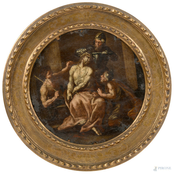 Lotto composto da sei olii su tela a serto circolare raffiguranti scene della vita di Cristo, XVI...