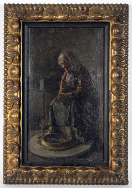 Interno con anziana, olio su tavola, cm.42x26, firmato Garibaldi Gariani, entro cornice.