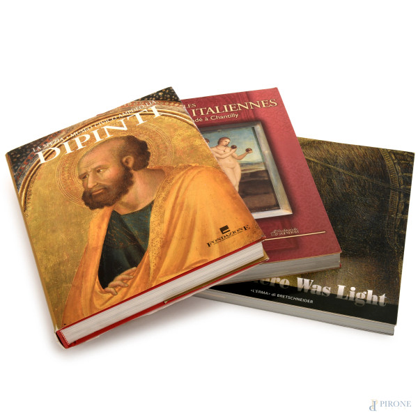 Lotto di tre libri d'arte composto da: " Les Peintures Italiennes du Musée Condé à Chantilly", Institute de France; "Michelangelo, Leonardo, Raphael and there was light", L'Erma di Bretschneider; "Dipinti - La Spezia. Museo Civico Amedeo Lia"